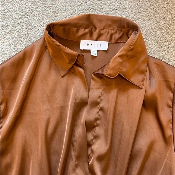 Mable Brown Satin Rouched Mini Dress Size Small - Picture 4 of 7